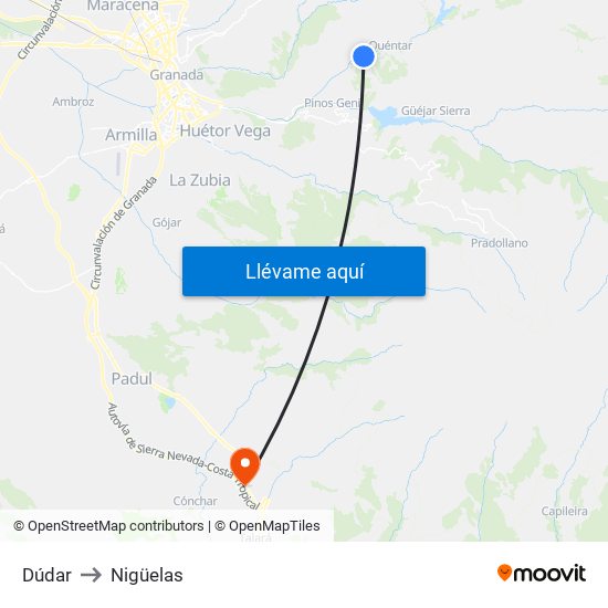 Dúdar to Nigüelas map