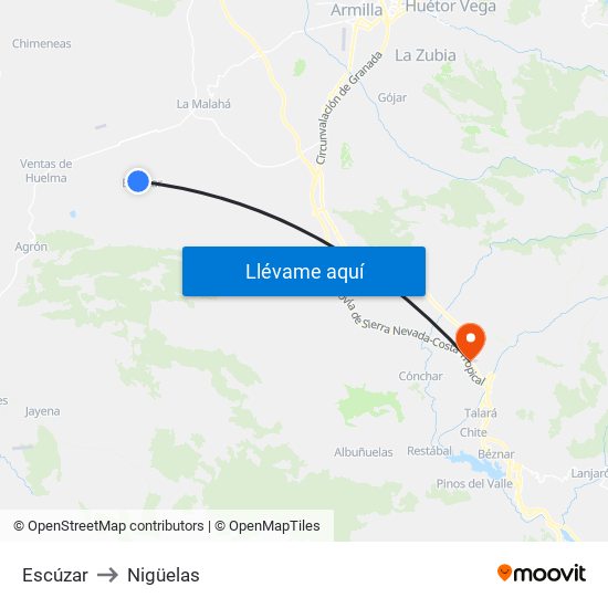 Escúzar to Nigüelas map