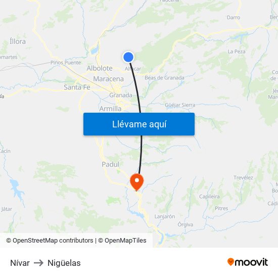 Nívar to Nigüelas map