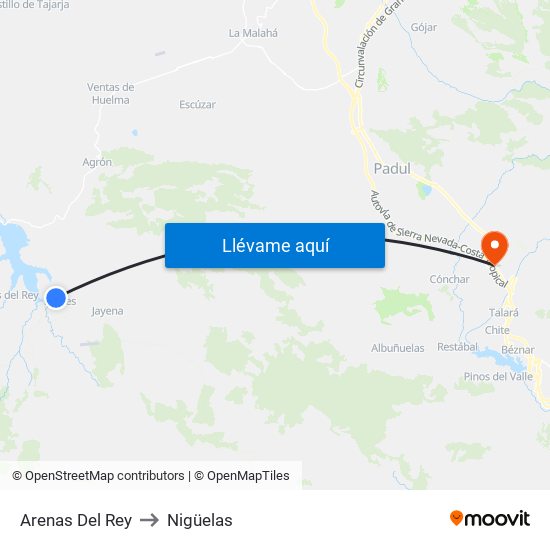 Arenas Del Rey to Nigüelas map