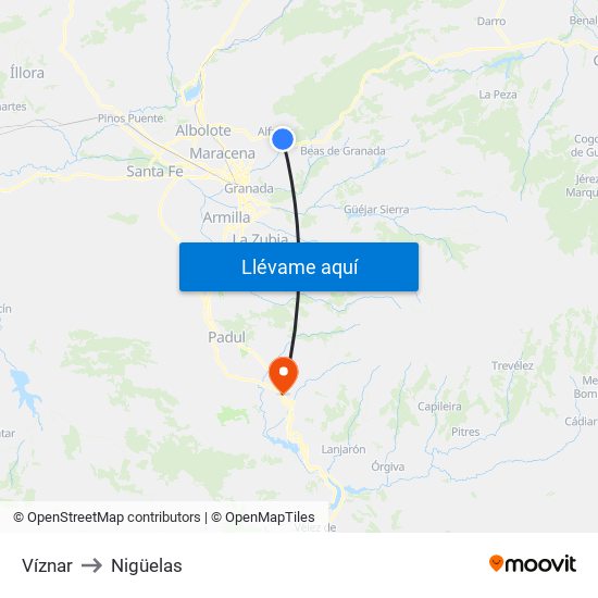 Víznar to Nigüelas map