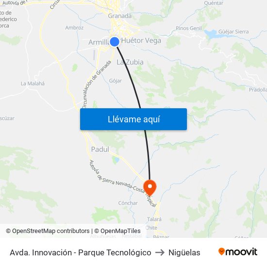 Avda. Innovación - Parque Tecnológico to Nigüelas map