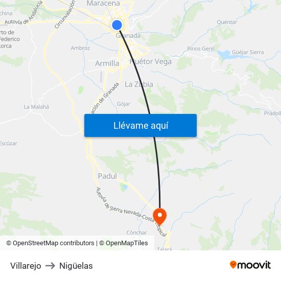 Villarejo to Nigüelas map