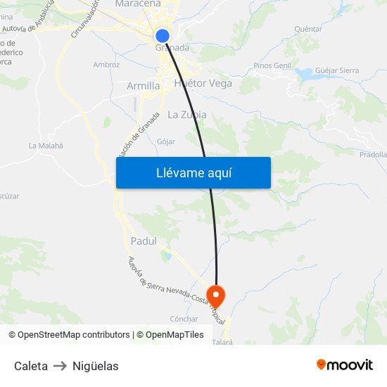 Caleta to Nigüelas map