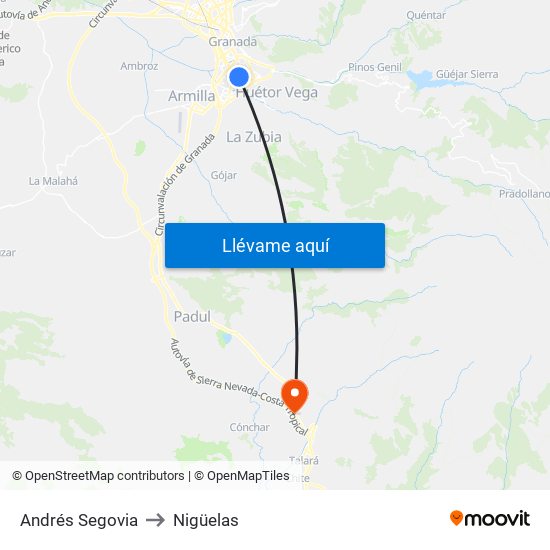 Andrés Segovia to Nigüelas map