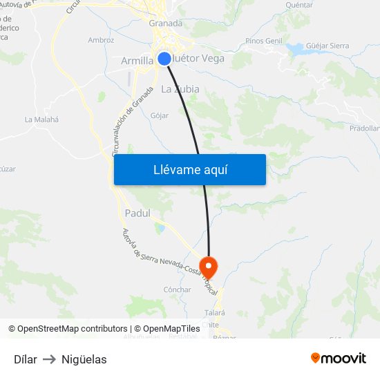 Dílar to Nigüelas map