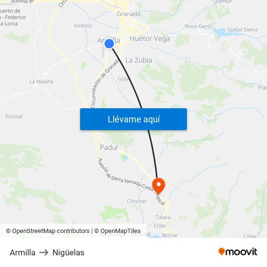 Armilla to Nigüelas map
