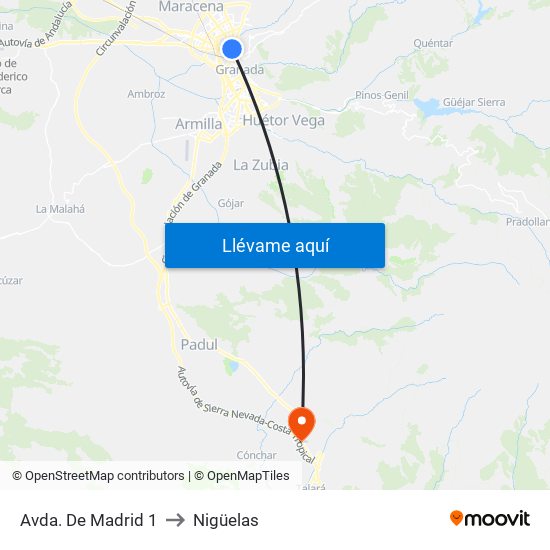 Avda. De Madrid 1 to Nigüelas map
