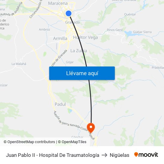 Juan Pablo II - Hospital De Traumatología to Nigüelas map