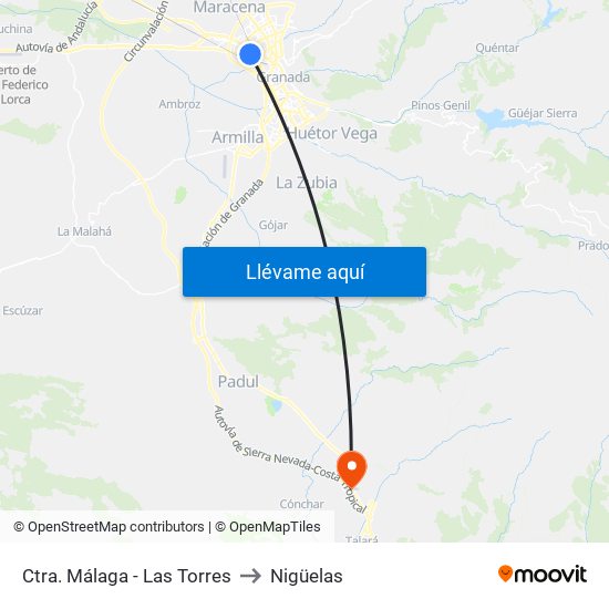 Ctra. Málaga - Las Torres to Nigüelas map