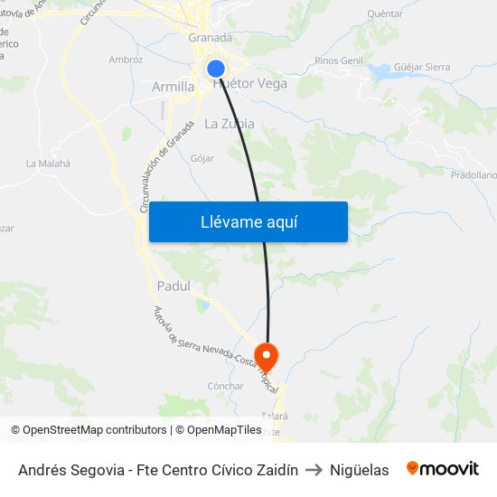 Andrés Segovia - Fte Centro Cívico Zaidín to Nigüelas map