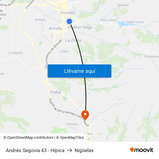 Andrés Segovia 43 - Hípica to Nigüelas map