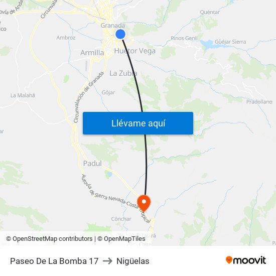 Paseo De La Bomba 17 to Nigüelas map