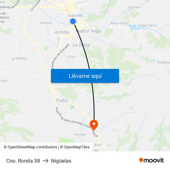 Cno. Ronda 38 to Nigüelas map