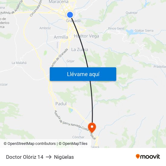Doctor Olóriz 14 to Nigüelas map