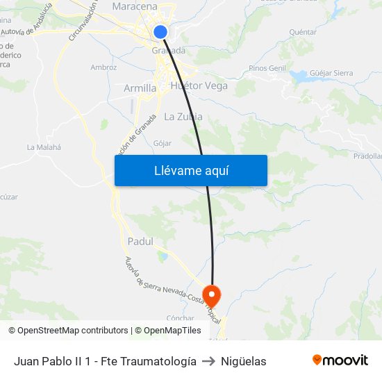 Juan Pablo II 1 - Fte Traumatología to Nigüelas map