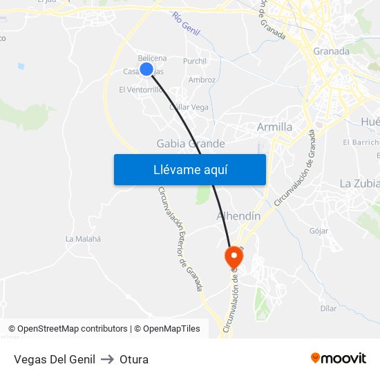 Vegas Del Genil to Otura map