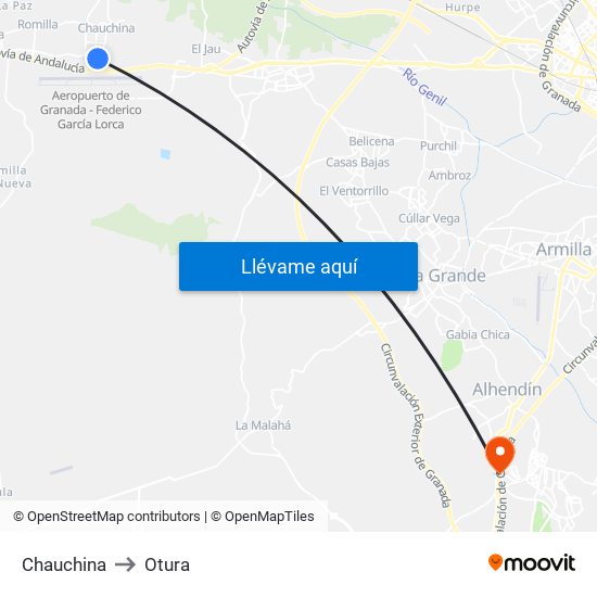 Chauchina to Otura map
