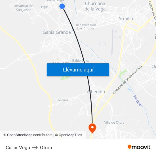 Cúllar Vega to Otura map