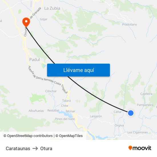 Carataunas to Otura map