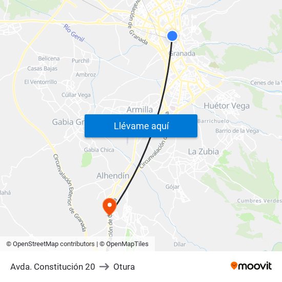 Avda. Constitución 20 to Otura map