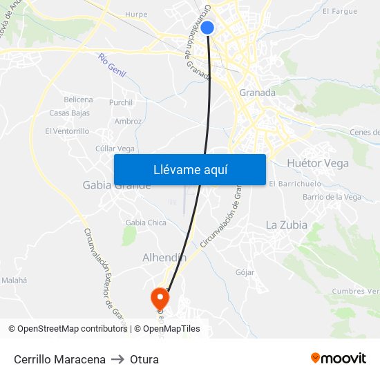 Cerrillo Maracena to Otura map