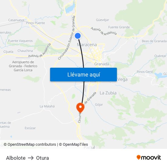 Albolote to Otura map