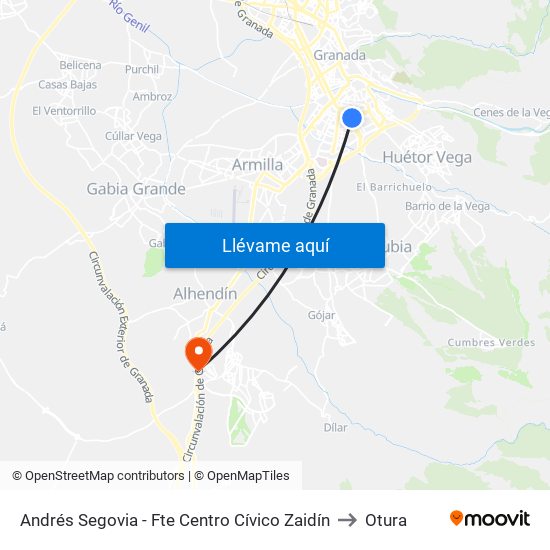 Andrés Segovia - Fte Centro Cívico Zaidín to Otura map