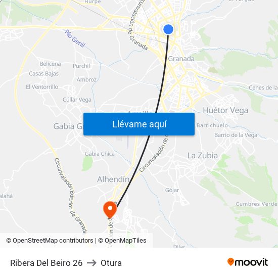 Ribera Del Beiro 26 to Otura map