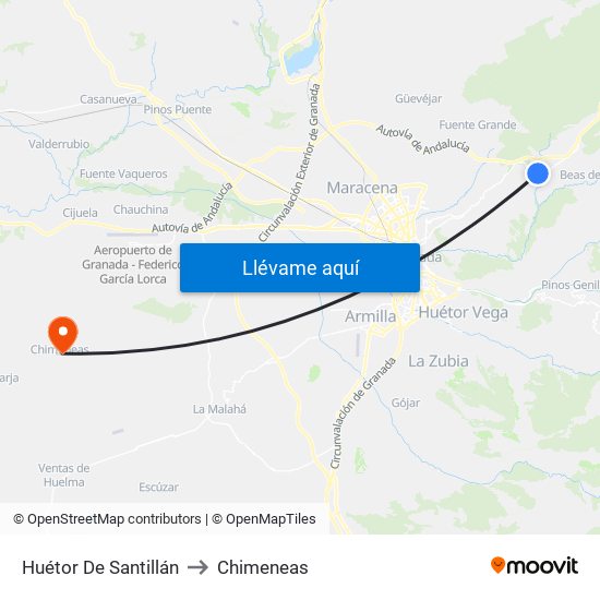 Huétor De Santillán to Chimeneas map