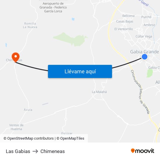 Las Gabias to Chimeneas map