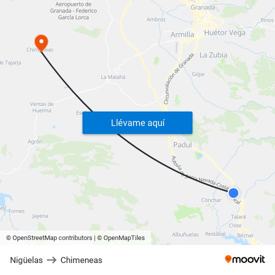 Nigüelas to Chimeneas map