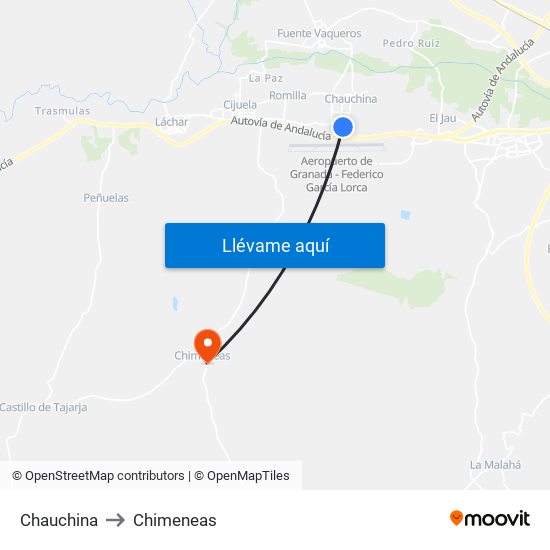 Chauchina to Chimeneas map