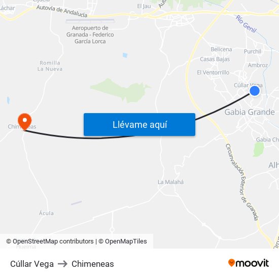 Cúllar Vega to Chimeneas map
