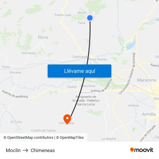 Moclín to Chimeneas map