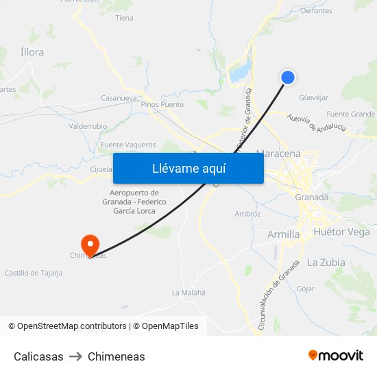 Calicasas to Chimeneas map