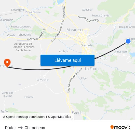 Dúdar to Chimeneas map