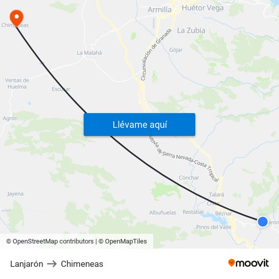 Lanjarón to Chimeneas map