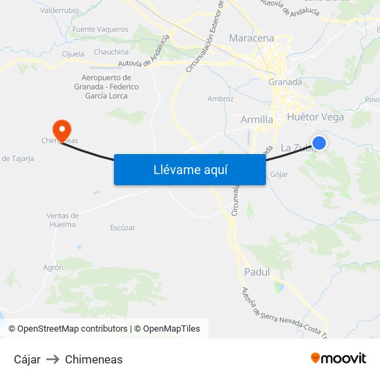 Cájar to Chimeneas map