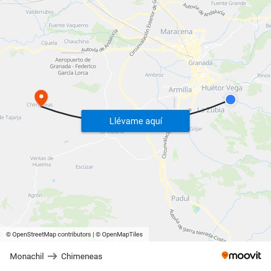 Monachil to Chimeneas map