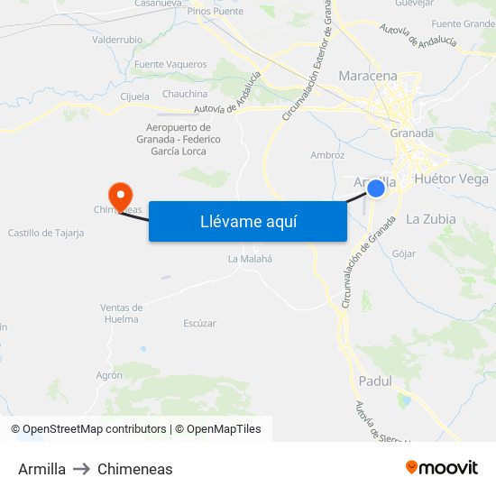Armilla to Chimeneas map