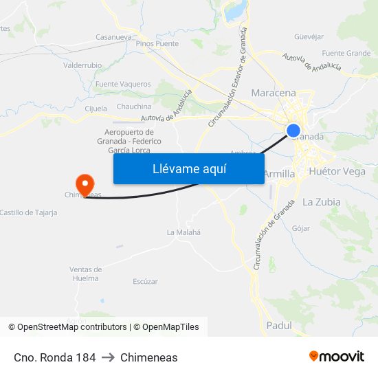 Cno. Ronda 184 to Chimeneas map