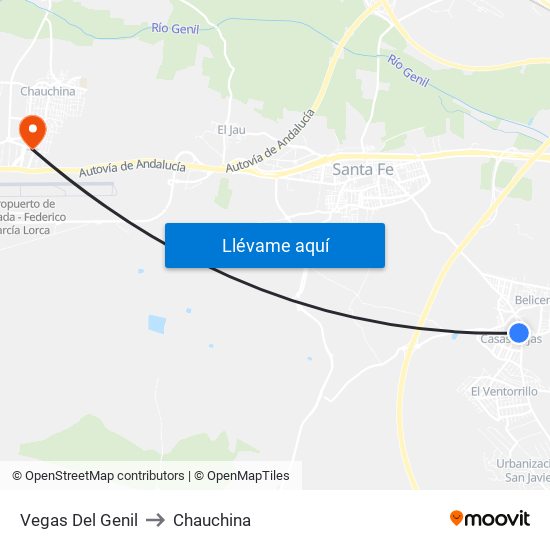 Vegas Del Genil to Chauchina map