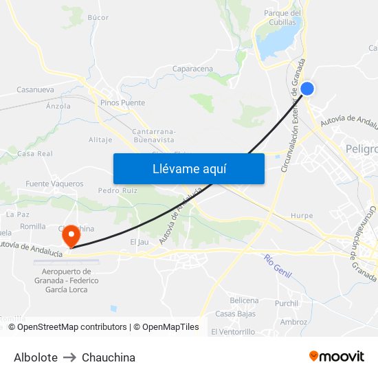 Albolote to Chauchina map