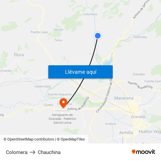 Colomera to Chauchina map