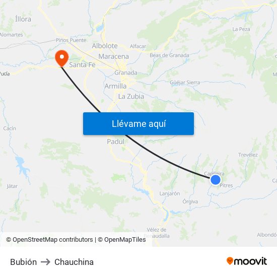 Bubión to Chauchina map