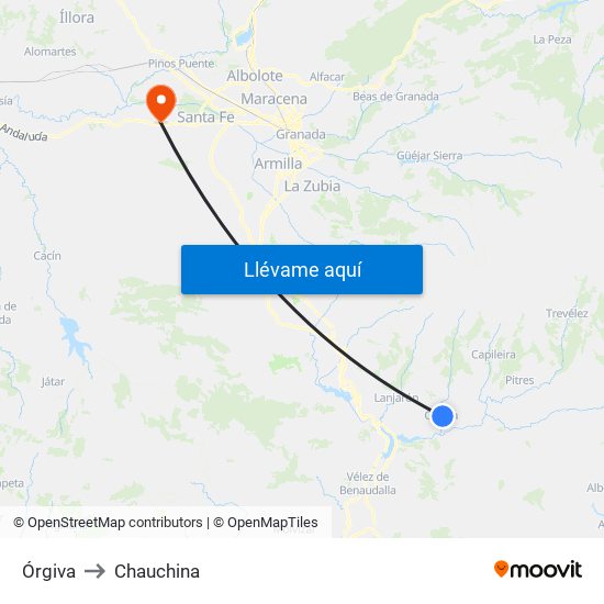 Órgiva to Chauchina map