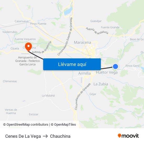 Cenes De La Vega to Chauchina map