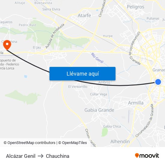 Alcázar Genil to Chauchina map