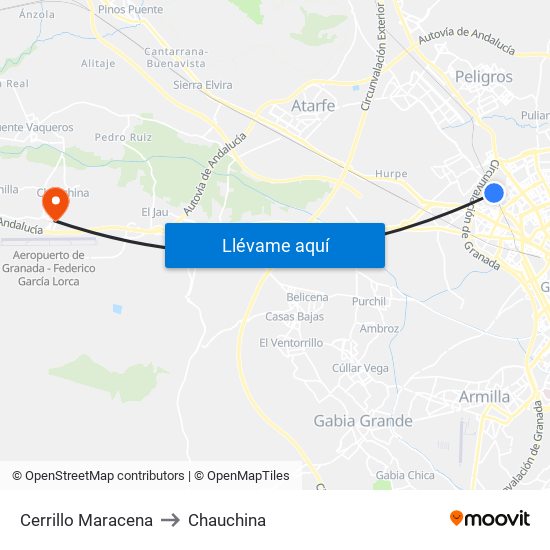 Cerrillo Maracena to Chauchina map
